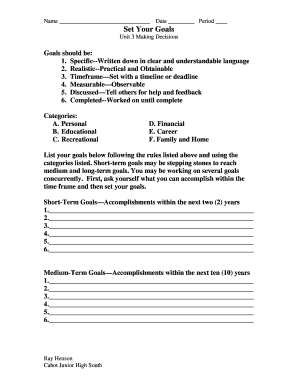 Student Goal Setting Worksheet