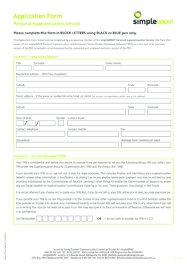 Personal Superannuation Service Application Form