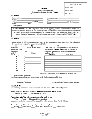Income Certification Form 98