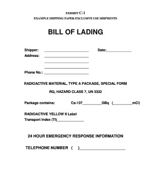 Bill of Lading for Radioactive Material