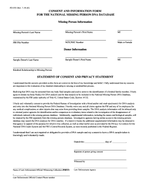 Consent Form for National Missing Person DNA Database
