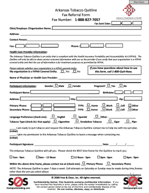 Arkansas Tobacco Quitline Fax Referral Form