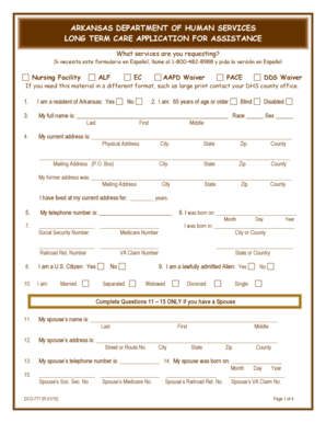 Arkansas Long Term Care Application for Assistance