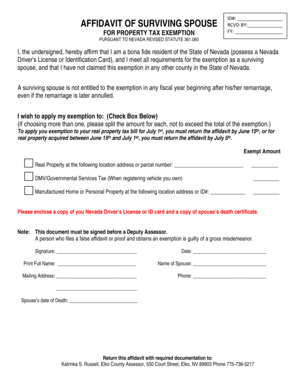 AFFIDAVIT OF SURVIVING SPOUSE ID RCVD FOR PROPERTY TAX