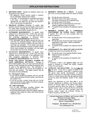 Colorado Disabled Veterans Property Tax Exemption Application