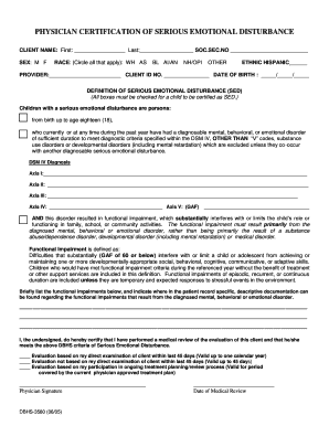 Physician Certification of Serious Emotional Disturbance