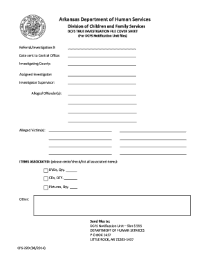 Arkansas DCFS True Investigation File Cover Sheet