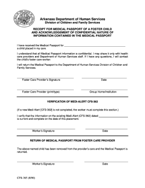 Arkansas Foster Child Medical Passport Receipt