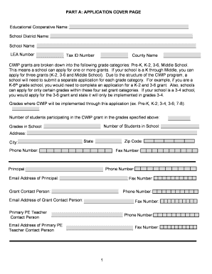PART A APPLICATION COVER PAGE