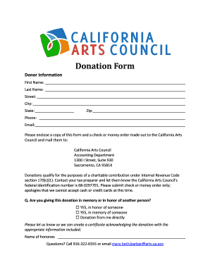 California Arts Council Donation Form