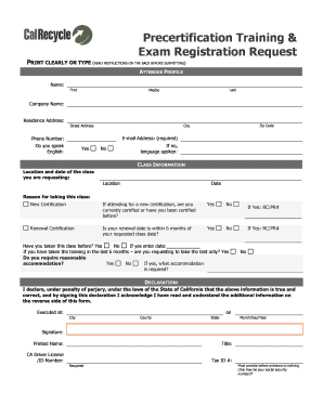 Precertification Training & Exam Registration Request