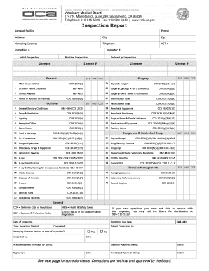 California Veterinary Facility Inspection Report
