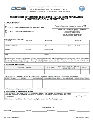 California Registered Veterinary Technician Initial Exam Application