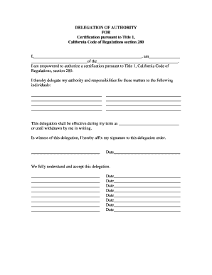Delegation of Authority for Certification