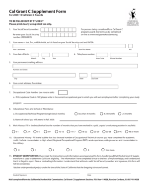 Cal Grant C Supplement Form