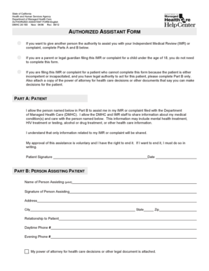 California Authorized Assistant Form