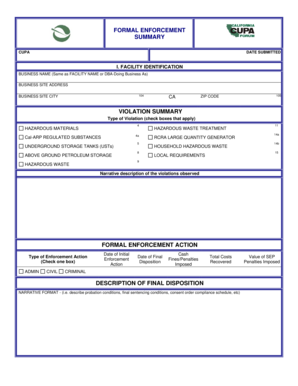 Short formal report - Unified Program Formal Enforcement Report This is a template for CUPAs to use to submit Formal Enforcement Summary to the State - calepa ca