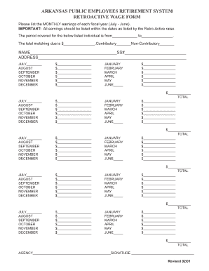 Arkansas Public Employees Retroactive Wage Form