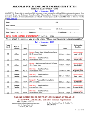 Arkansas Public Employees Retirement Seminar Registration Form