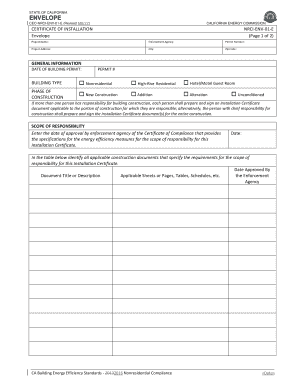 California Certificate of Installation for Envelope