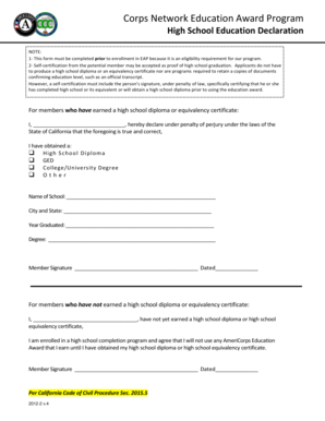 High School Education Declaration Form