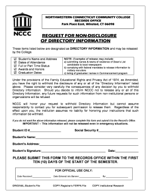 Request for Non-Disclosure of Directory Information