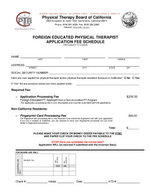 Foreign Educated Physical Therapist Application Fee Schedule
