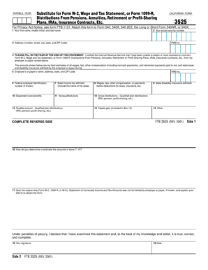 California Form 3525 Substitute for W-2 or 1099-R