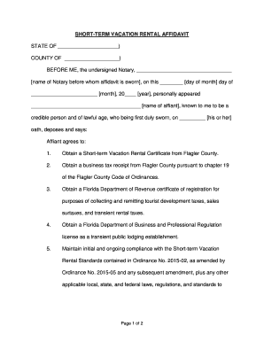 Short-Term Vacation Rental Affidavit