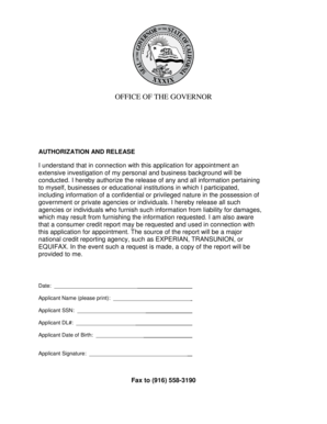 Governor Appointment Authorization Release Form