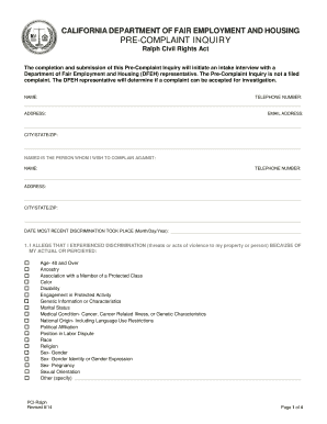 California Pre-Complaint Inquiry Form