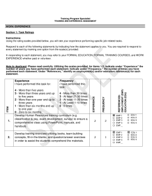 Training and Experience Assessment