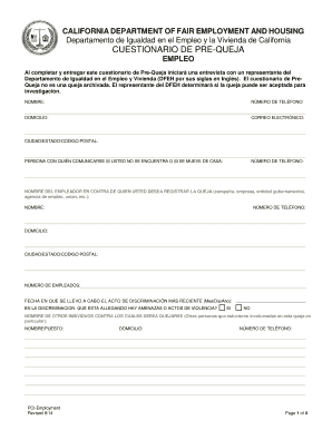 Cuestionario de Pre-Queja de Empleo
