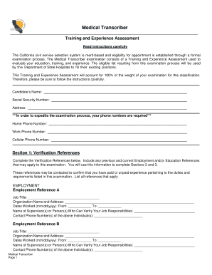 Training and Experience Assessment