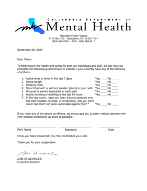 Health Screening Questionnaire