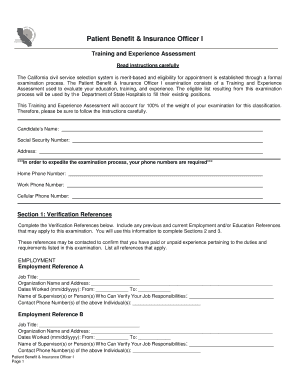 California Training and Experience Assessment