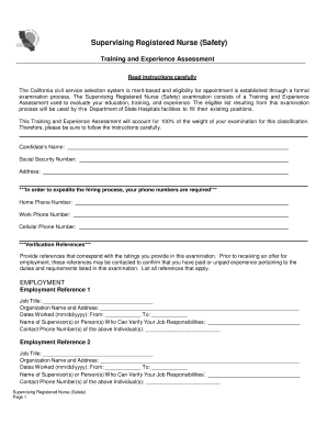 Training and Experience Assessment for State Hospitals