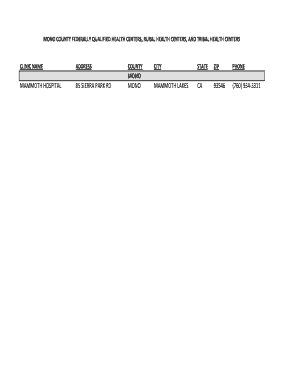Mono County Health Centers Directory