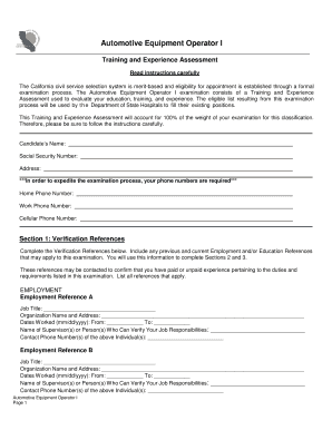 California Training and Experience Assessment