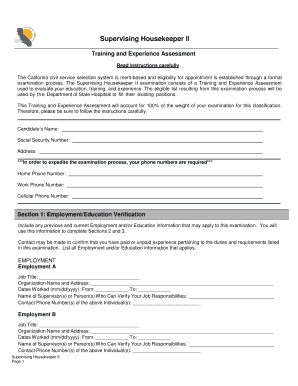 Training and Experience Assessment