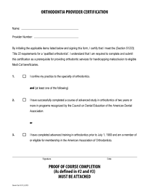 Denti-Cal Orthodontist Certification Form