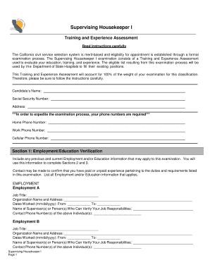 Training and Experience Assessment