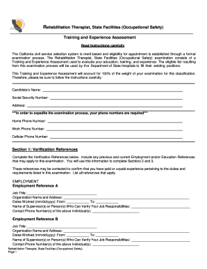California Training and Experience Assessment