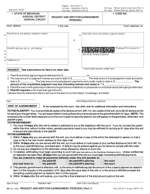 Michigan Periodic Garnishment Request and Writ