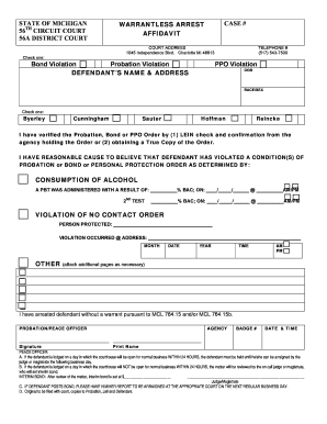 Michigan Warrantless Arrest Affidavit