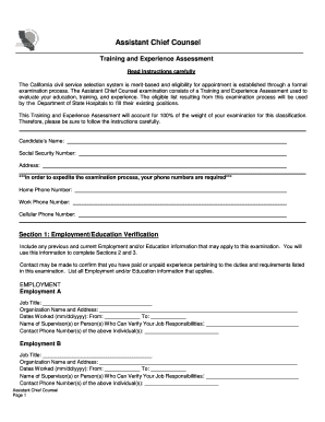 Training and Experience Assessment