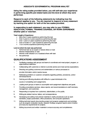 Government Program Analyst Self-Assessment Form