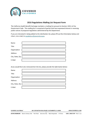 California Regulations Mailing List Request Form
