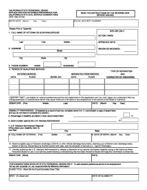 California Veteran's Preference Application
