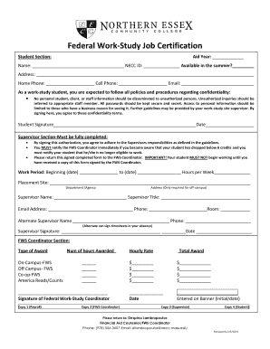 Federal Work-Study Job Certification